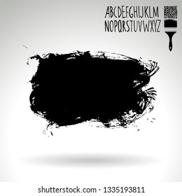 Black brush stroke and handwritten alphabet. Grunge vector abstract hand - painted element. Underline and border design.