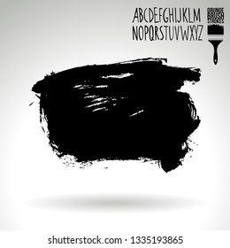 Black brush stroke and handwritten alphabet. Grunge vector abstract hand - painted element. Underline and border design.