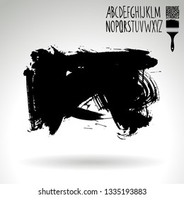 Black brush stroke and handwritten alphabet. Grunge vector abstract hand - painted element. Underline and border design.