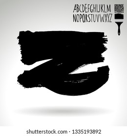 Black brush stroke and handwritten alphabet. Grunge vector abstract hand - painted element. Underline and border design.