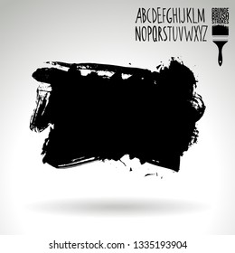 Black brush stroke and handwritten alphabet. Grunge vector abstract hand - painted element. Underline and border design.