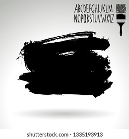 Black brush stroke and handwritten alphabet. Grunge vector abstract hand - painted element. Underline and border design.