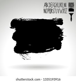 Black brush stroke and handwritten alphabet. Grunge vector abstract hand - painted element. Underline and border design.