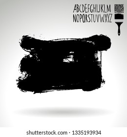 Black brush stroke and handwritten alphabet. Grunge vector abstract hand - painted element. Underline and border design.