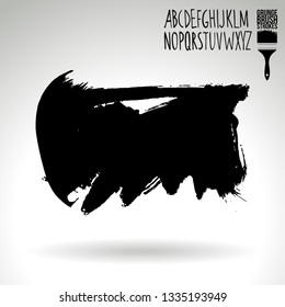 Black brush stroke and handwritten alphabet. Grunge vector abstract hand - painted element. Underline and border design.