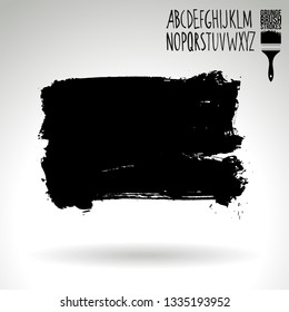 Black brush stroke and handwritten alphabet. Grunge vector abstract hand - painted element. Underline and border design.