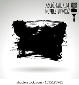 Black brush stroke and handwritten alphabet. Grunge vector abstract hand - painted element. Underline and border design.