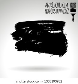 Black brush stroke and handwritten alphabet. Grunge vector abstract hand - painted element. Underline and border design.