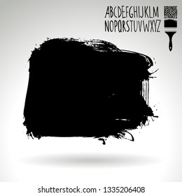 Black brush stroke and handwritten alphabet. Grunge vector abstract hand - painted element. Underline and border design.