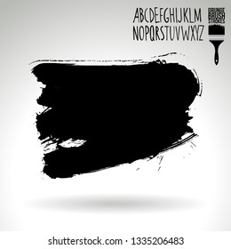 Black brush stroke and handwritten alphabet. Grunge vector abstract hand - painted element. Underline and border design.
