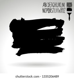 Black brush stroke and handwritten alphabet. Grunge vector abstract hand - painted element. Underline and border design.