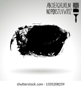 Black brush stroke and handwritten alphabet. Grunge vector abstract hand - painted element. Underline and border design.