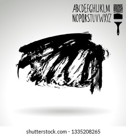 Black brush stroke and handwritten alphabet. Grunge vector abstract hand - painted element. Underline and border design.