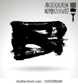 Black brush stroke and handwritten alphabet. Grunge vector abstract hand - painted element. Underline and border design.
