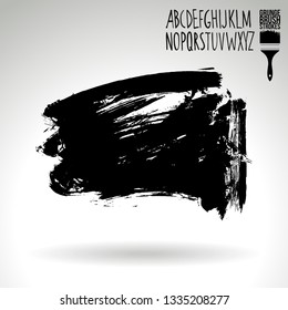 Black brush stroke and handwritten alphabet. Grunge vector abstract hand - painted element. Underline and border design.