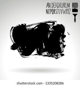 Black brush stroke and handwritten alphabet. Grunge vector abstract hand - painted element. Underline and border design.