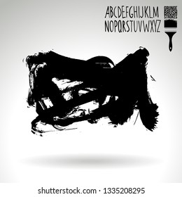 Black brush stroke and handwritten alphabet. Grunge vector abstract hand - painted element. Underline and border design.