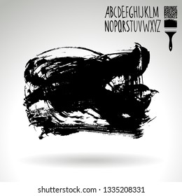 Black brush stroke and handwritten alphabet. Grunge vector abstract hand - painted element. Underline and border design.