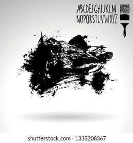 Black brush stroke and handwritten alphabet. Grunge vector abstract hand - painted element. Underline and border design.