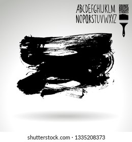 Black brush stroke and handwritten alphabet. Grunge vector abstract hand - painted element. Underline and border design.