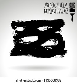 Black brush stroke and handwritten alphabet. Grunge vector abstract hand - painted element. Underline and border design.