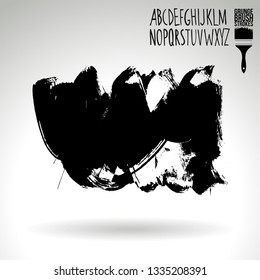 Black brush stroke and handwritten alphabet. Grunge vector abstract hand - painted element. Underline and border design.