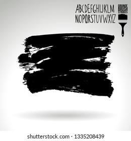Black brush stroke and handwritten alphabet. Grunge vector abstract hand - painted element. Underline and border design.