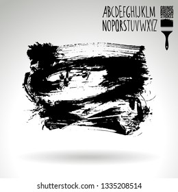 Black brush stroke and handwritten alphabet. Grunge vector abstract hand - painted element. Underline and border design.