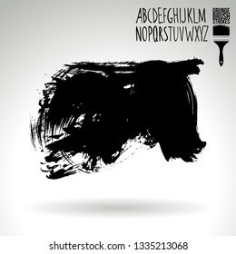 Black brush stroke and handwritten alphabet. Grunge vector abstract hand - painted element. Underline and border design.
