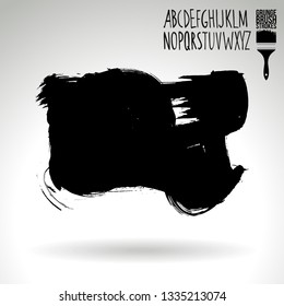 Black brush stroke and handwritten alphabet. Grunge vector abstract hand - painted element. Underline and border design.