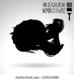 Black brush stroke and handwritten alphabet. Grunge vector abstract hand - painted element. Underline and border design.