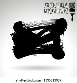 Black brush stroke and handwritten alphabet. Grunge vector abstract hand - painted element. Underline and border design.