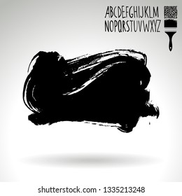Black brush stroke and handwritten alphabet. Grunge vector abstract hand - painted element. Underline and border design.