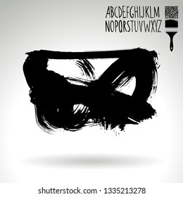 Black brush stroke and handwritten alphabet. Grunge vector abstract hand - painted element. Underline and border design.