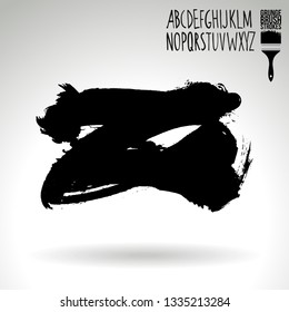 Black brush stroke and handwritten alphabet. Grunge vector abstract hand - painted element. Underline and border design.
