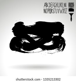 Black brush stroke and handwritten alphabet. Grunge vector abstract hand - painted element. Underline and border design.