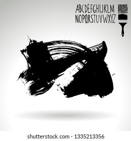 Black brush stroke and handwritten alphabet. Grunge vector abstract hand - painted element. Underline and border design.