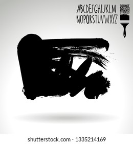 Black brush stroke and handwritten alphabet. Grunge vector abstract hand - painted element. Underline and border design.