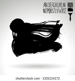 Black brush stroke and handwritten alphabet. Grunge vector abstract hand - painted element. Underline and border design.