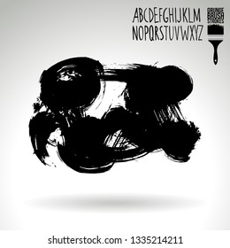 Black brush stroke and handwritten alphabet. Grunge vector abstract hand - painted element. Underline and border design.