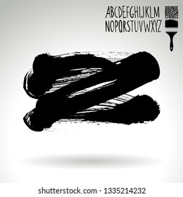 Black brush stroke and handwritten alphabet. Grunge vector abstract hand - painted element. Underline and border design.
