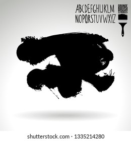 Black brush stroke and handwritten alphabet. Grunge vector abstract hand - painted element. Underline and border design.