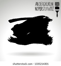Black brush stroke and handwritten alphabet. Grunge vector abstract hand - painted element. Underline and border design.