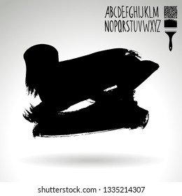 Black brush stroke and handwritten alphabet. Grunge vector abstract hand - painted element. Underline and border design.