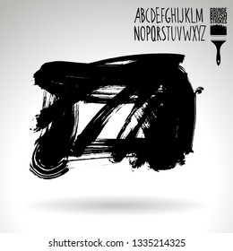 Black brush stroke and handwritten alphabet. Grunge vector abstract hand - painted element. Underline and border design.
