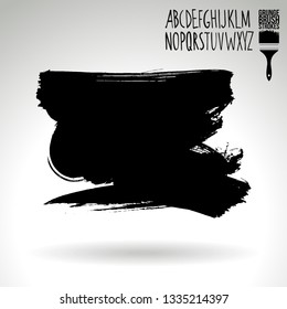 Black brush stroke and handwritten alphabet. Grunge vector abstract hand - painted element. Underline and border design.