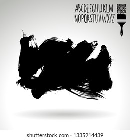 Black brush stroke and handwritten alphabet. Grunge vector abstract hand - painted element. Underline and border design.