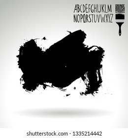 Black brush stroke and handwritten alphabet. Grunge vector abstract hand - painted element. Underline and border design.