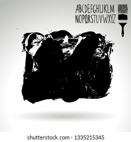 Black brush stroke and handwritten alphabet. Grunge vector abstract hand - painted element. Underline and border design.