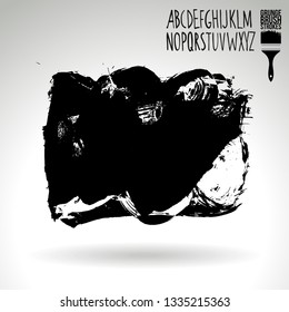 Black brush stroke and handwritten alphabet. Grunge vector abstract hand - painted element. Underline and border design.